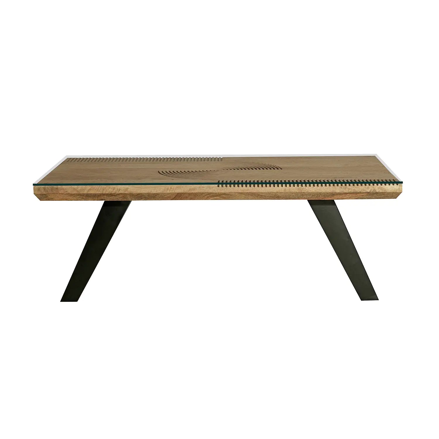 Iconic Designer Light Oak Coffee Table With Black Metal U Shape Legs