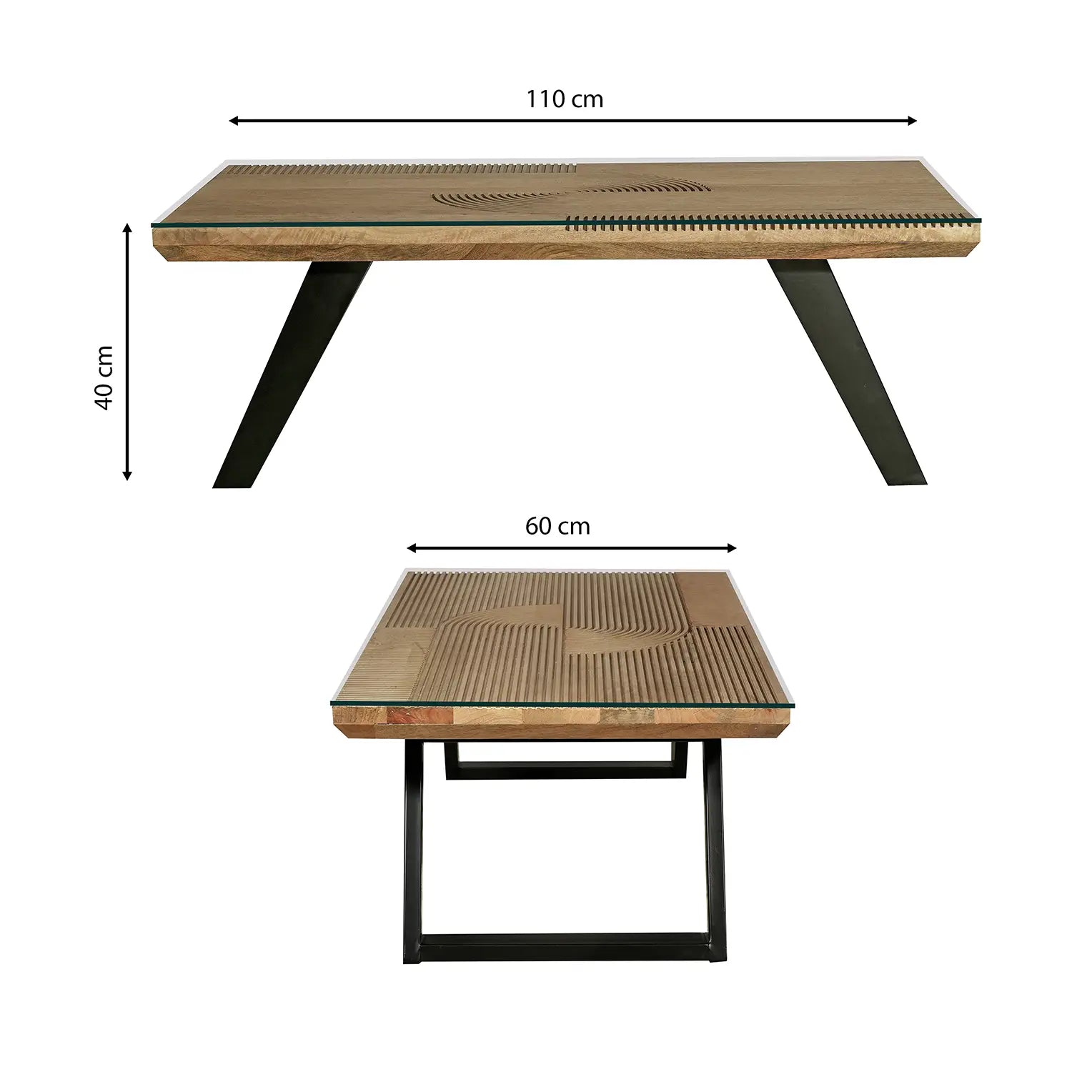 Iconic Designer Light Oak Coffee Table With Black Metal U Shape Legs