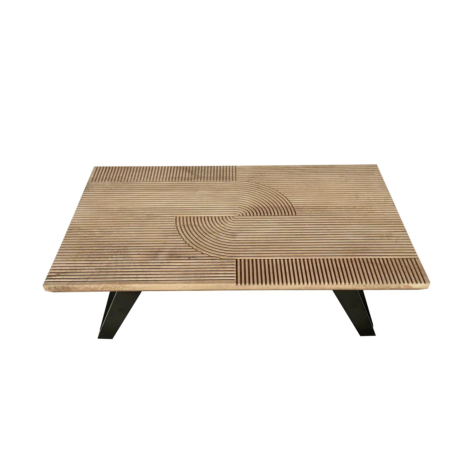 Iconic Designer Light Oak Coffee Table With Black Metal U Shape Legs