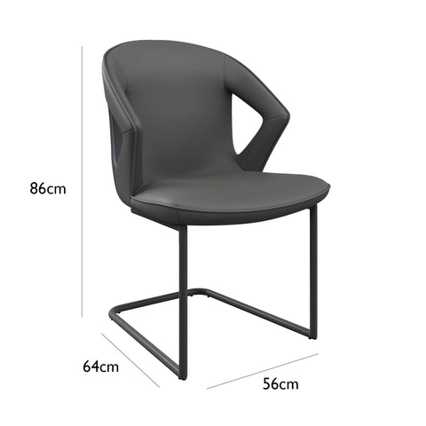 Phoenix Grey Leather Modern Dining Chairs with Grey Metal Base  - Dimensions 