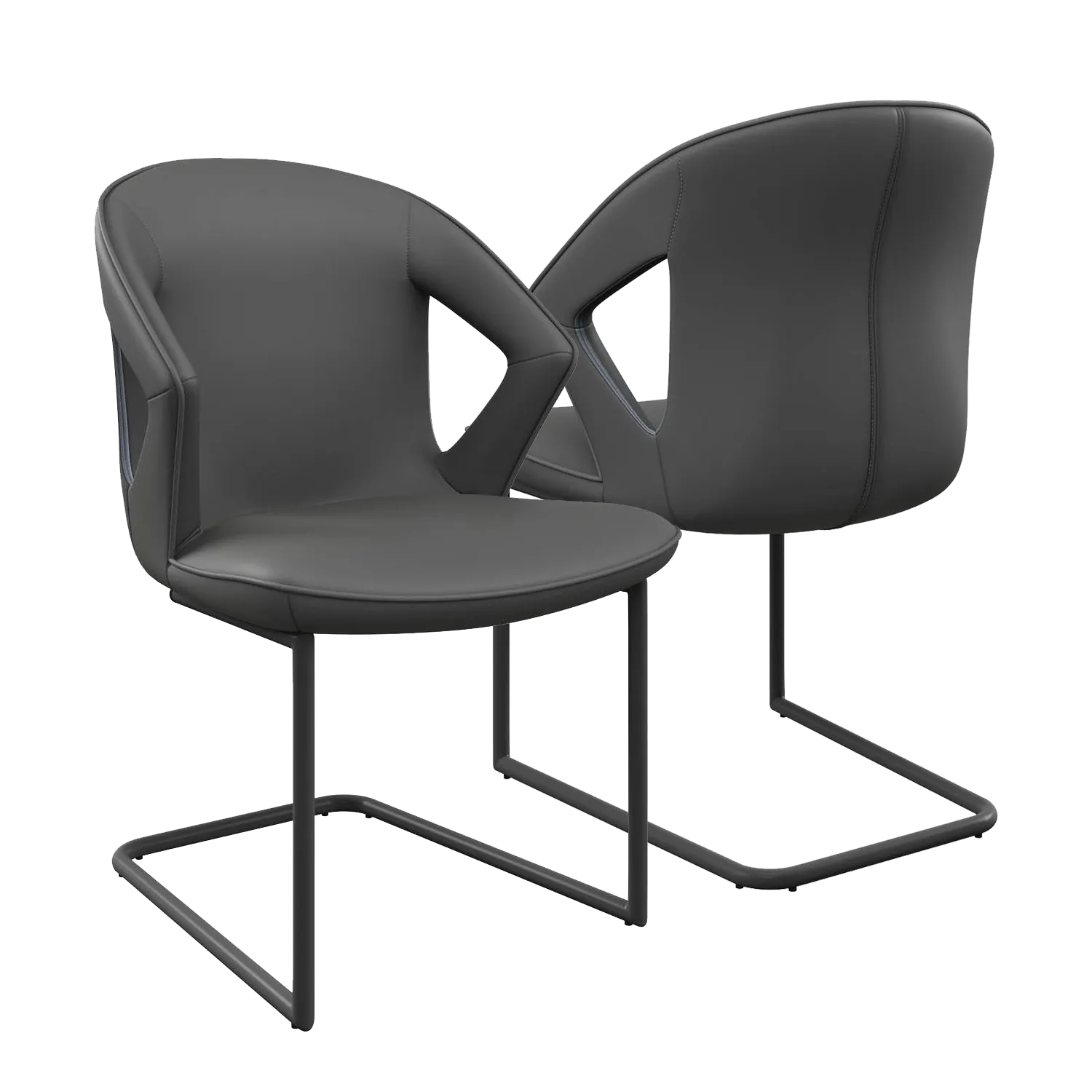 Phoenix Grey Leather Modern Dining Chairs with Grey Metal Base 