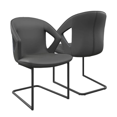 Phoenix Grey Leather Modern Dining Chairs with Grey Metal Base 