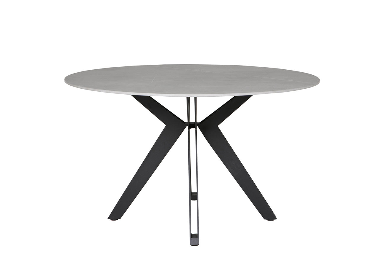 Falcon Round Grey Sintered Stone Round dining Table 130cm Black powder coated metal legs