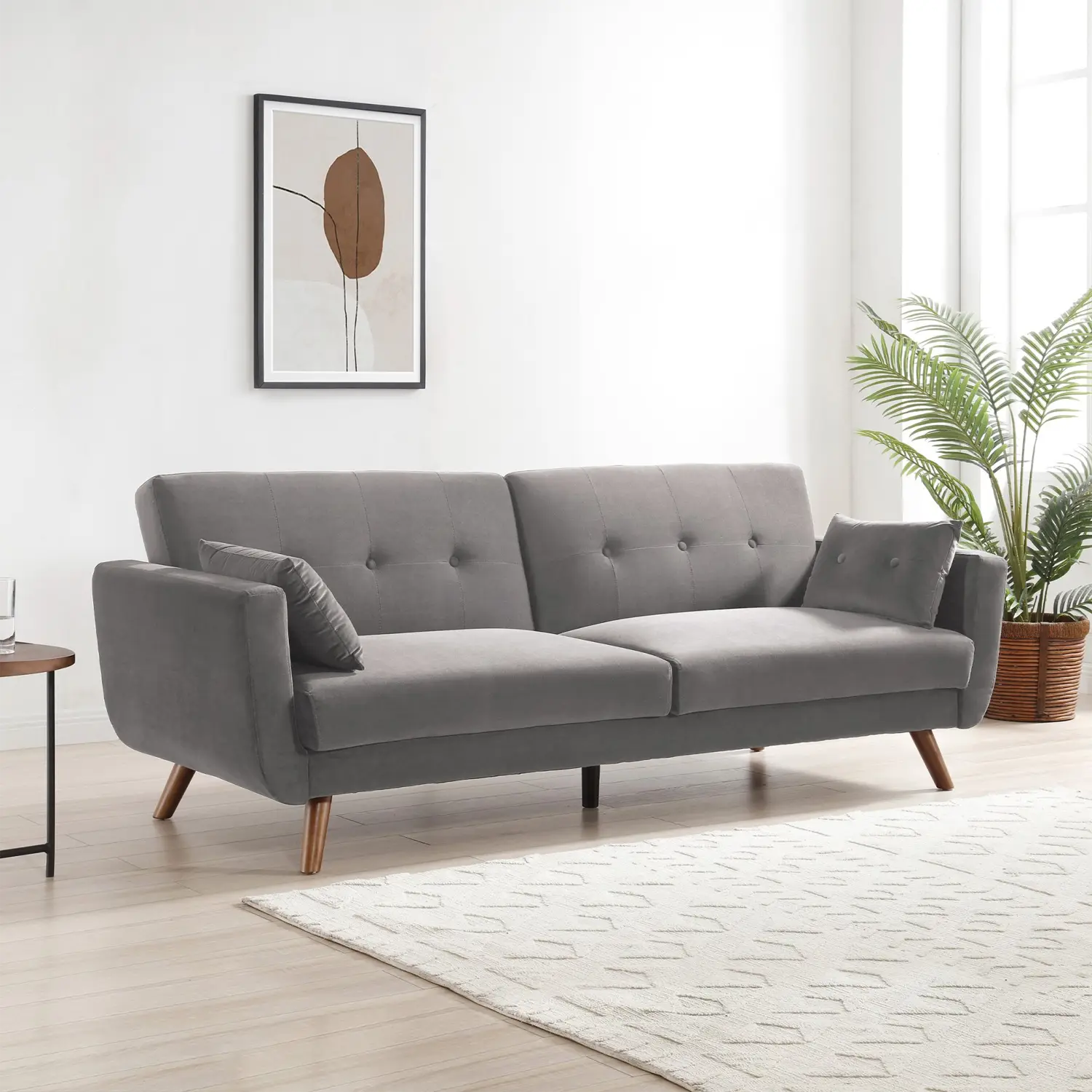 Hestia Grey Plush Velvet Fabric 3 Seater Sofa Bed