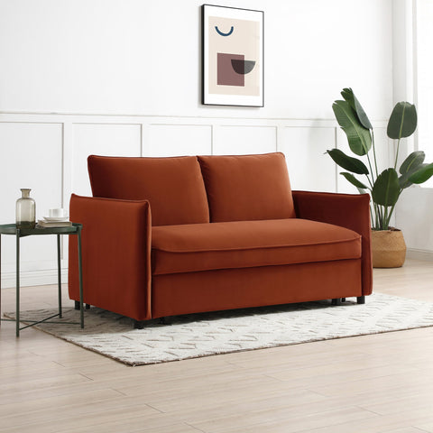 Claire Plush Velvet Burnt Orange Sofa Bed