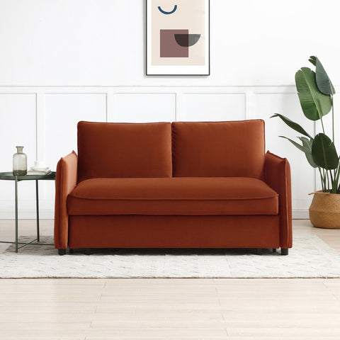 Claire Plush Velvet Burnt Orange Sofa Bed