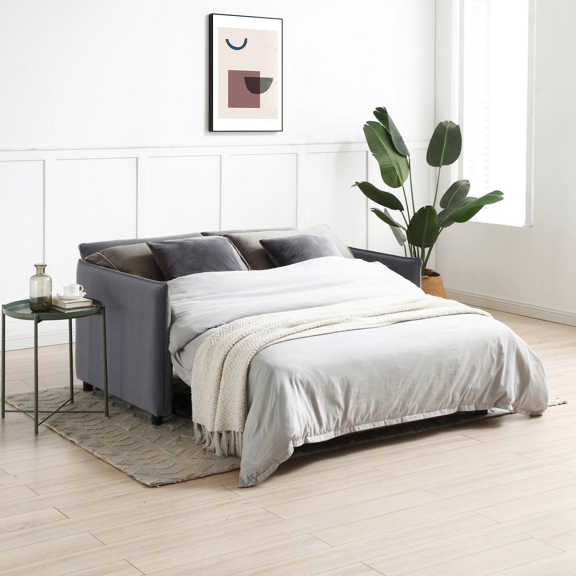 Claire Plush Velvet Grey Sofa Bed