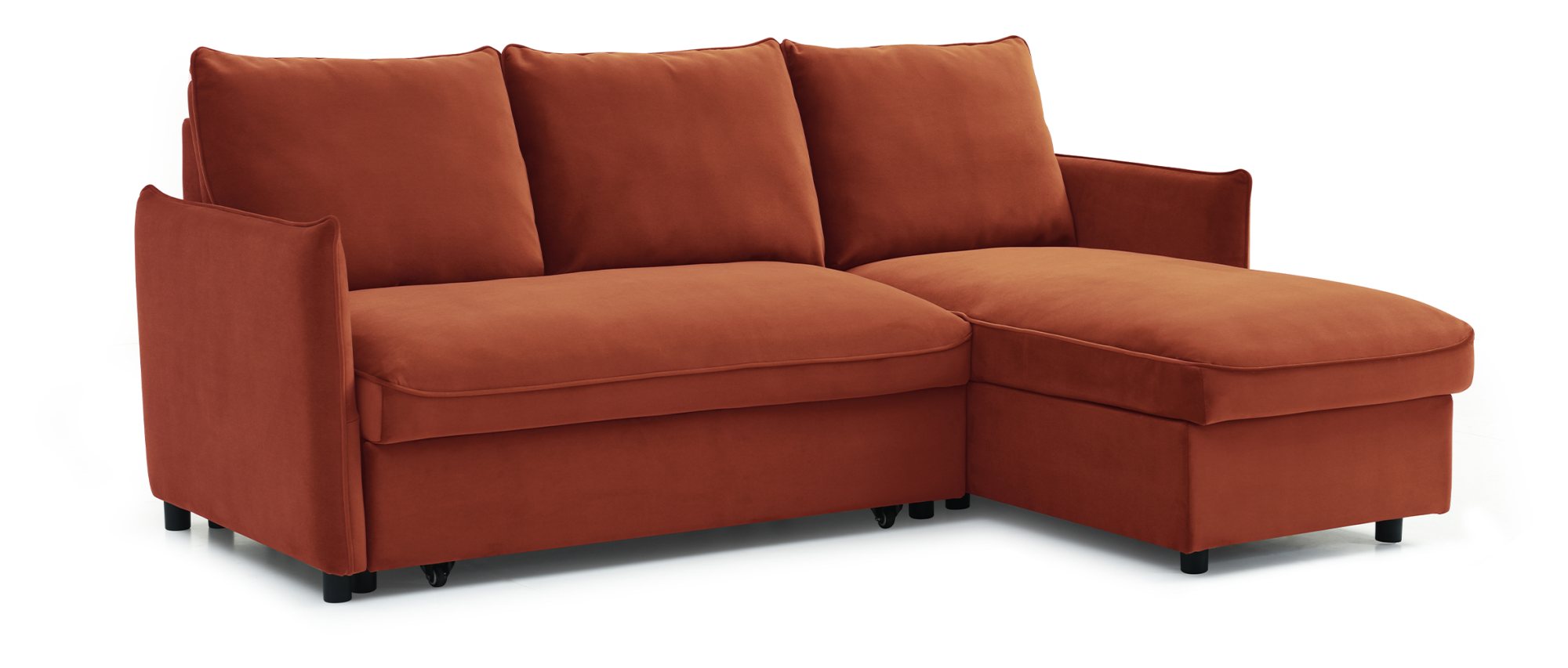 Claire Chaise-Style Corner Sofa Bed in Burnt Orange - Stylish Velvet Fabric Design