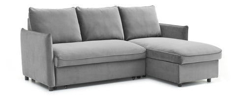 Claire Chaise-Style Corner Sofa Bed in Charcoal Grey - Elegant Velvet Upholstery - 004