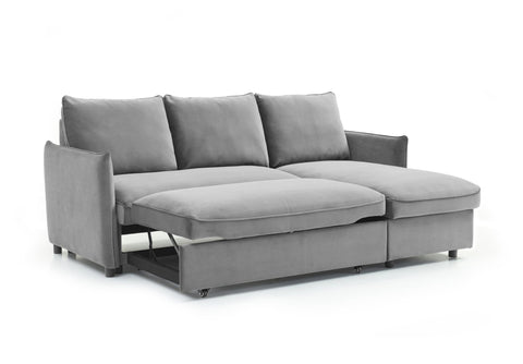 Claire Chaise-Style Corner Sofa Bed in Charcoal Grey - Elegant Velvet Upholstery - 002