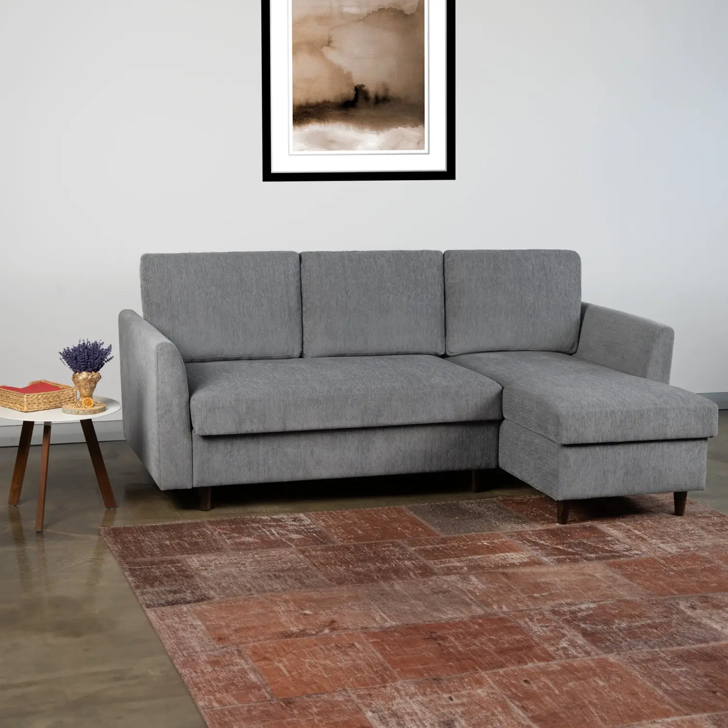 Metis Grey Textured Weave Fabric Upholstered Corner Sofa Bed