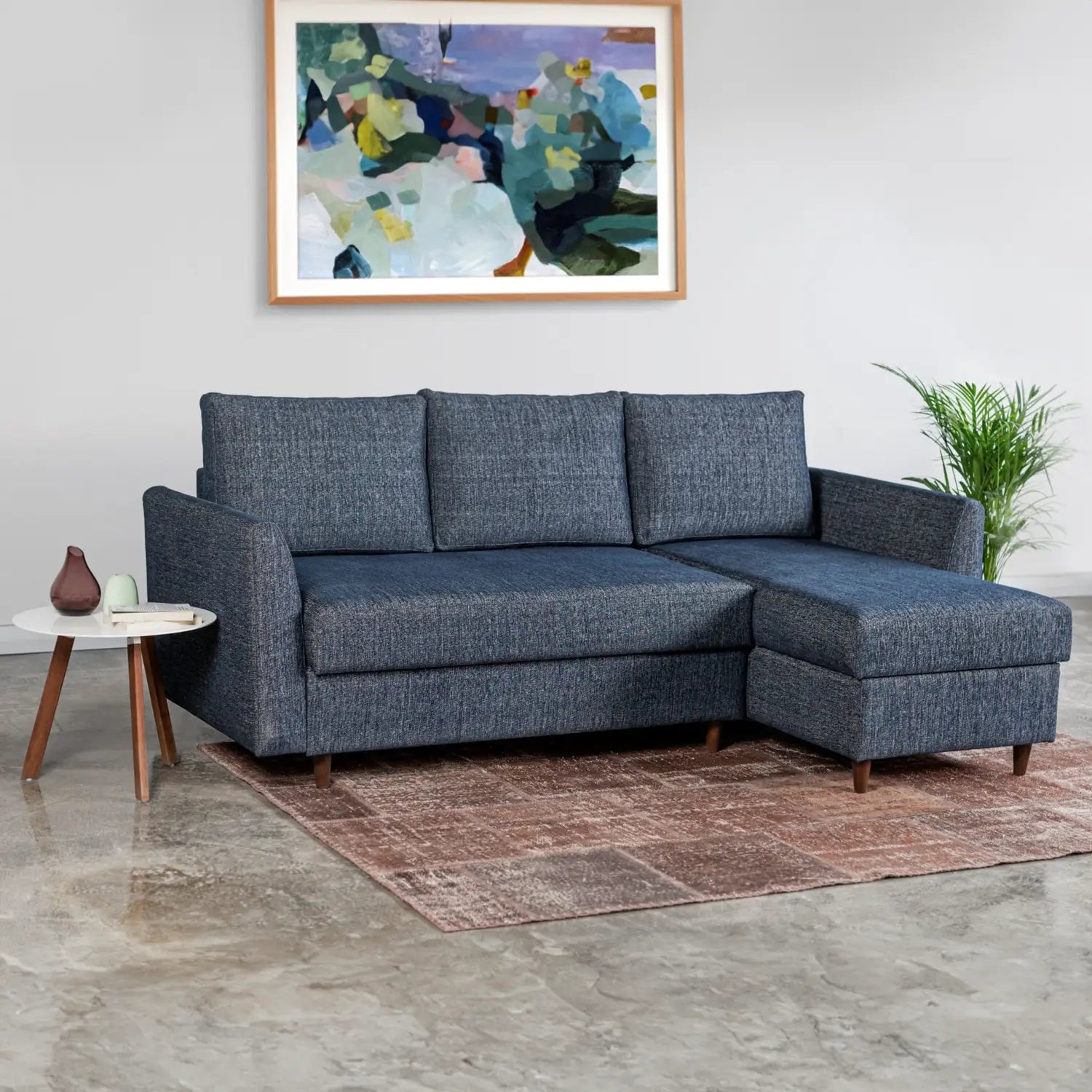 Metis Navy Textured Weave Fabric Upholstered Corner Sofa Bed