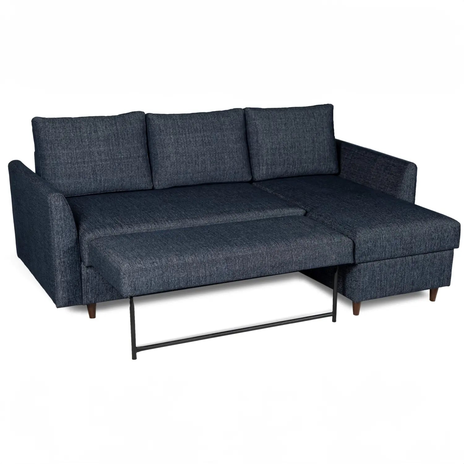 Metis Navy Textured Weave Fabric Upholstered Corner Sofa Bed