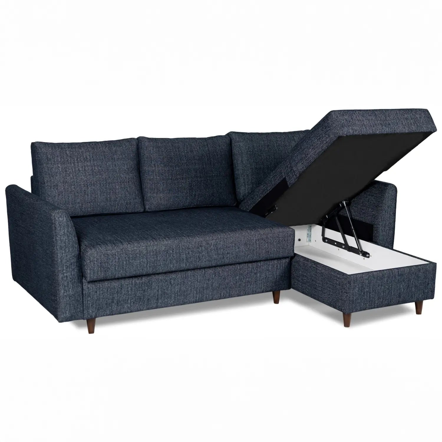 Metis Navy Textured Weave Fabric Upholstered Corner Sofa Bed