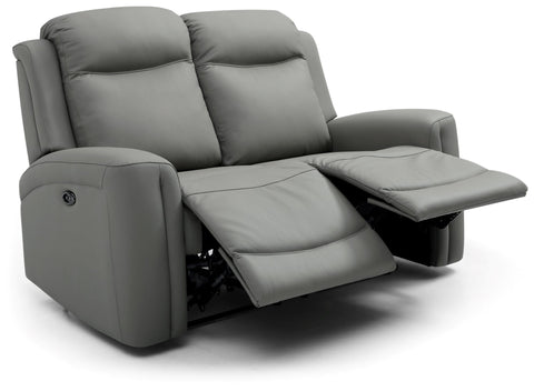 Bentley 2 Seater Grey Leather Electric Recliner Sofa