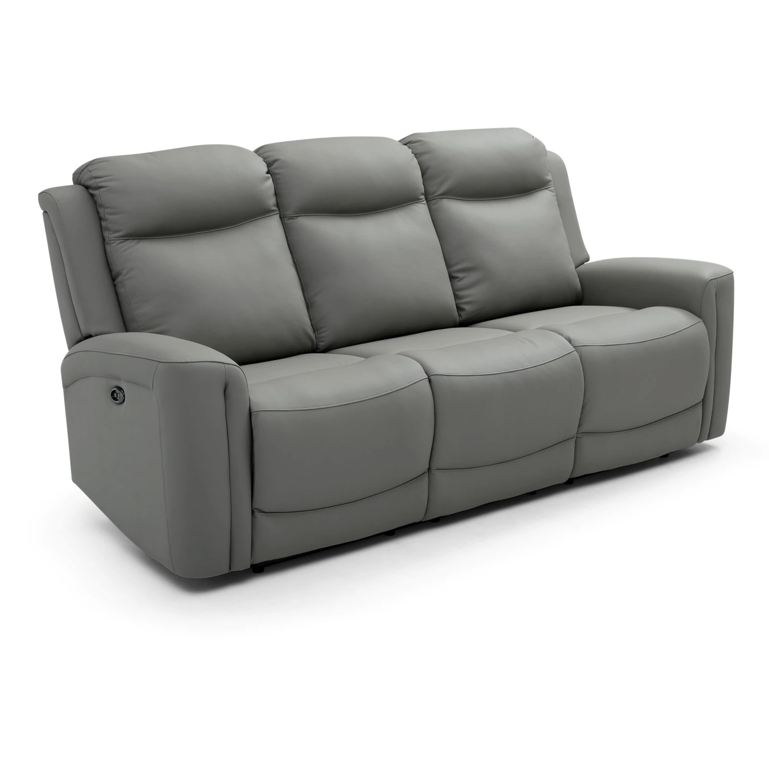 Bentley 3 Seater Grey Leather Electric Recliner Sofa