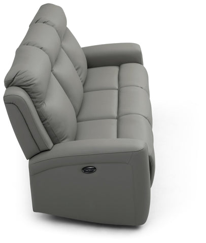 Bentley 3 Seater Grey Leather Electric Recliner Sofa, also available in Taupe - Overview of Sofa