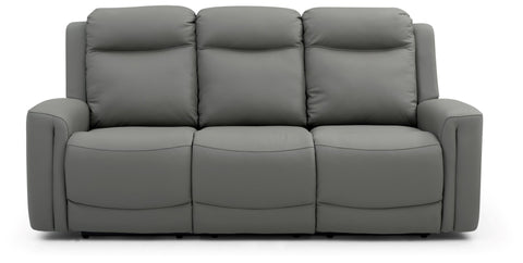 Bentley 3 Seater Grey Leather Electric Recliner Sofa, also available in Taupe - Front View 