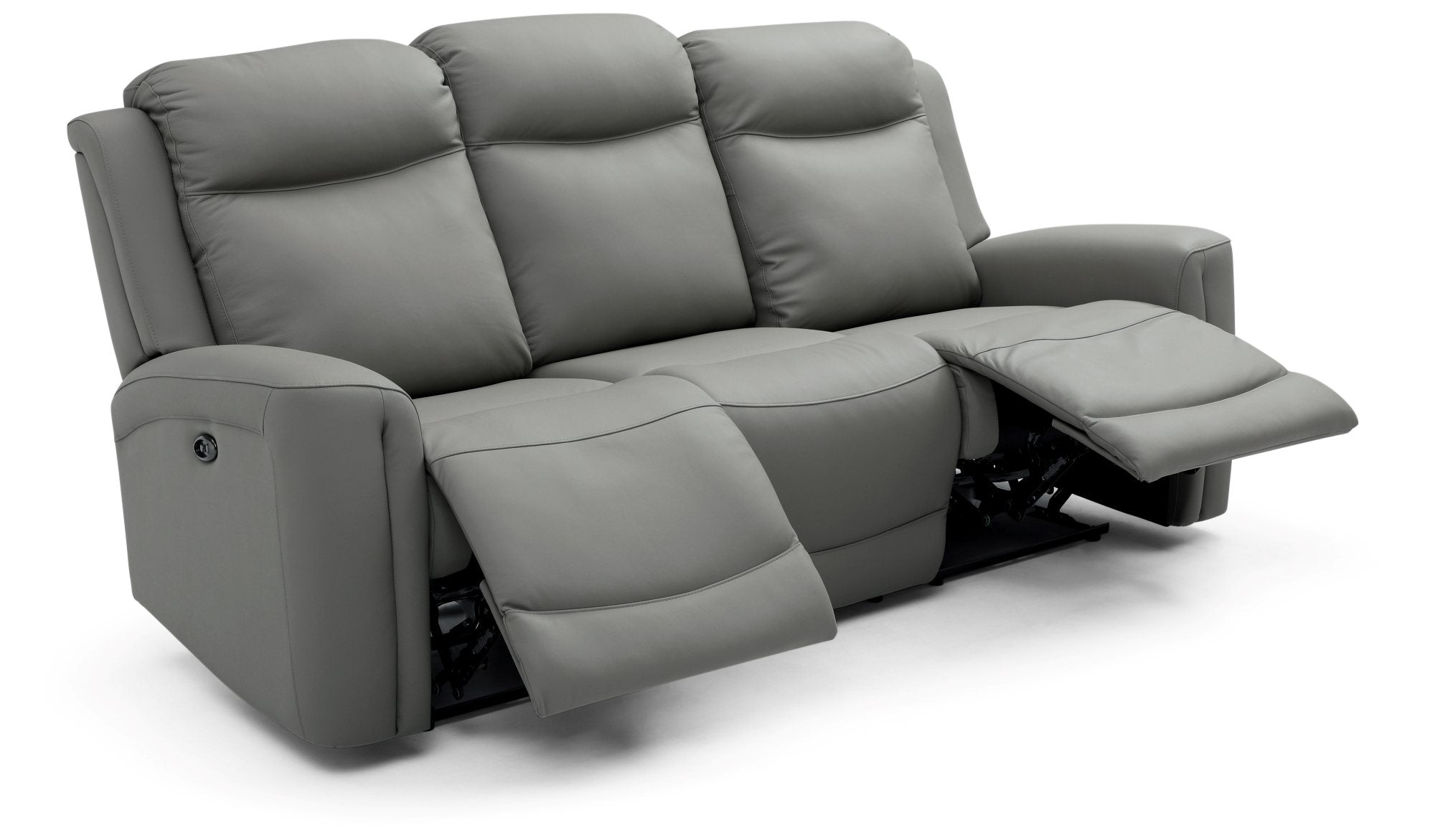 Bentley 3 Seater Grey Leather Electric Recliner Sofa