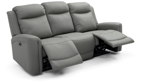 Bentley 3 Seater Grey Leather Electric Recliner Sofa, also available in Taupe - Sofa in Recliner Position 