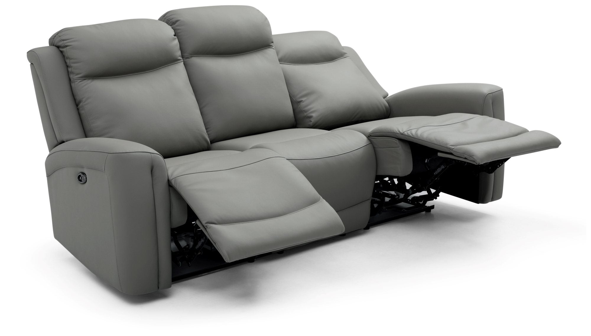 Bentley 3 Seater Grey Leather Electric Recliner Sofa