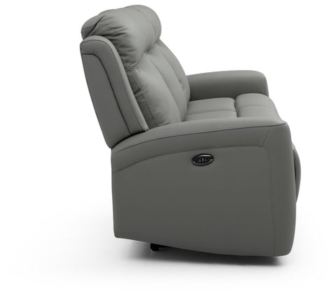 Bentley 3 Seater Grey Leather Electric Recliner Sofa, also available in Taupe - Side View 