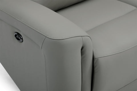 Bentley 3 Seater Grey Leather Electric Recliner Sofa, also available in Taupe - Close Up of Armrest