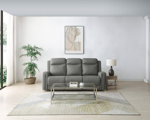 Bentley 3 Seater Grey Leather Electric Recliner Sofa, also available in Taupe - Front View of Sofa 