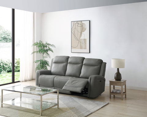 Bentley 3 Seater Grey Leather Electric Recliner Sofa Lifestyle Image