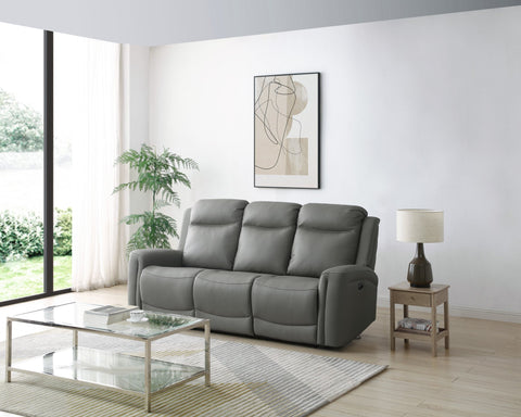 Bentley 3 Seater Grey Leather Electric Recliner Sofa, also available in Taupe - Side view of Sofa