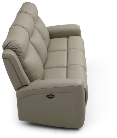 Bentley 3 Seater Grey Leather Electric Recliner Sofa