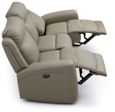 Bentley 3 Seater Taupe Leather Electric Recliner Sofa