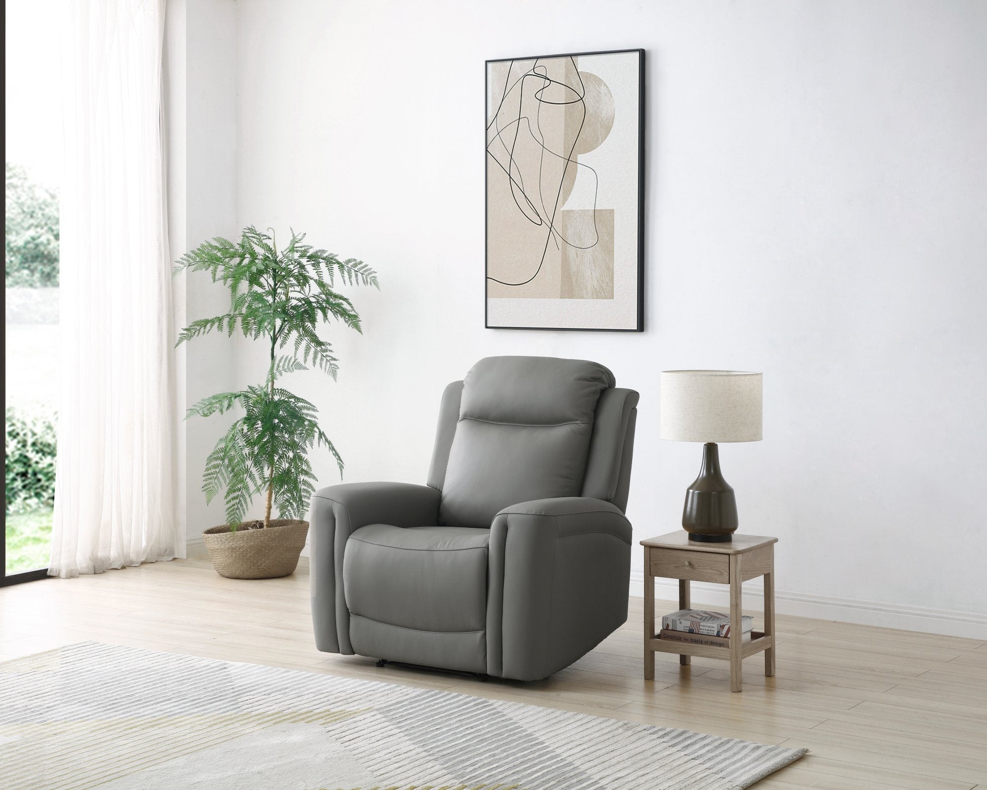 Bentley Taupe Leather Electric Recliner Arm Chair