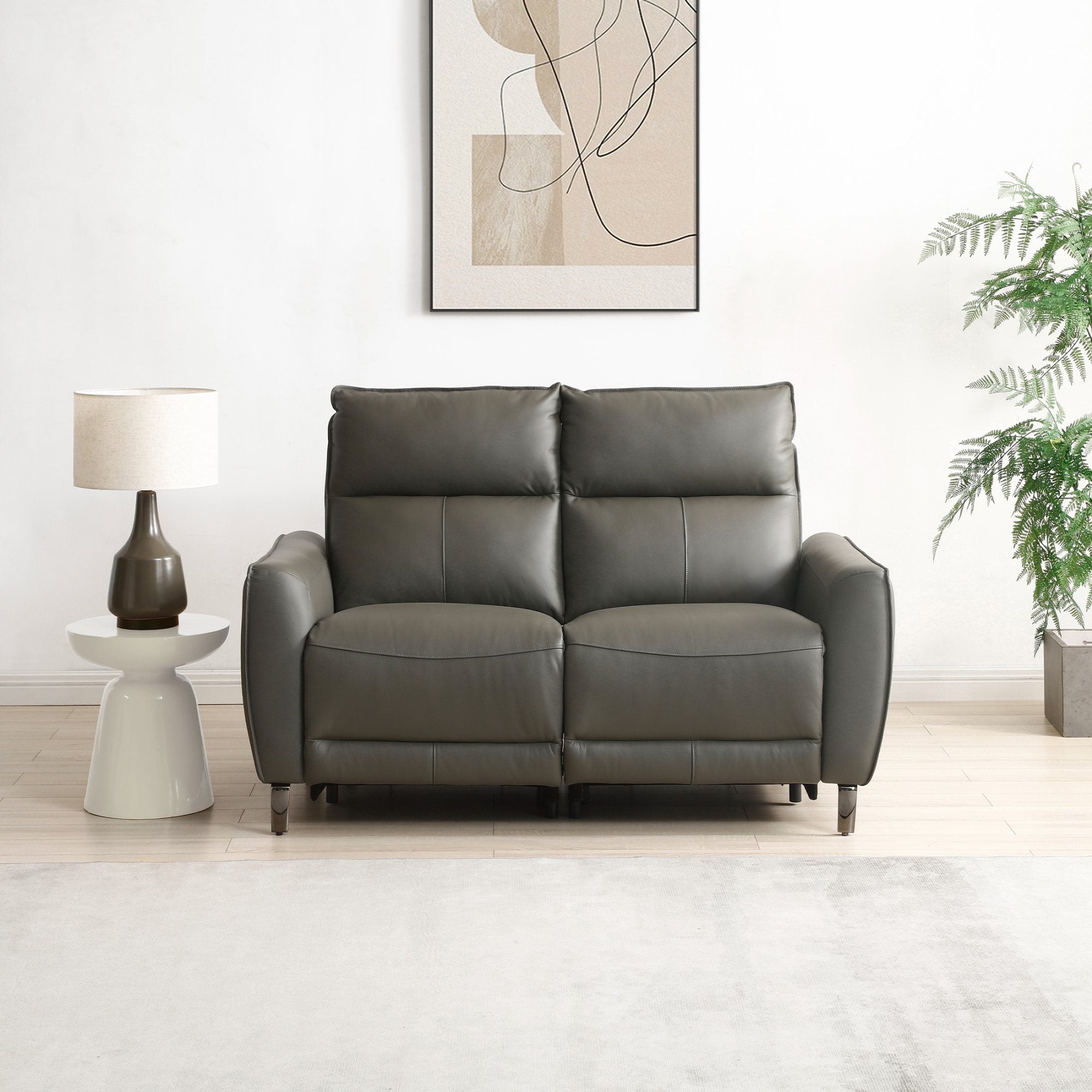 Brooklyn 2 Seater Grey Leather Electric Recliner Sofa