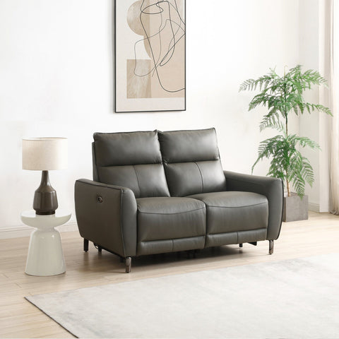 Brooklyn 2 Seater Grey Leather Electric Recliner Sofa