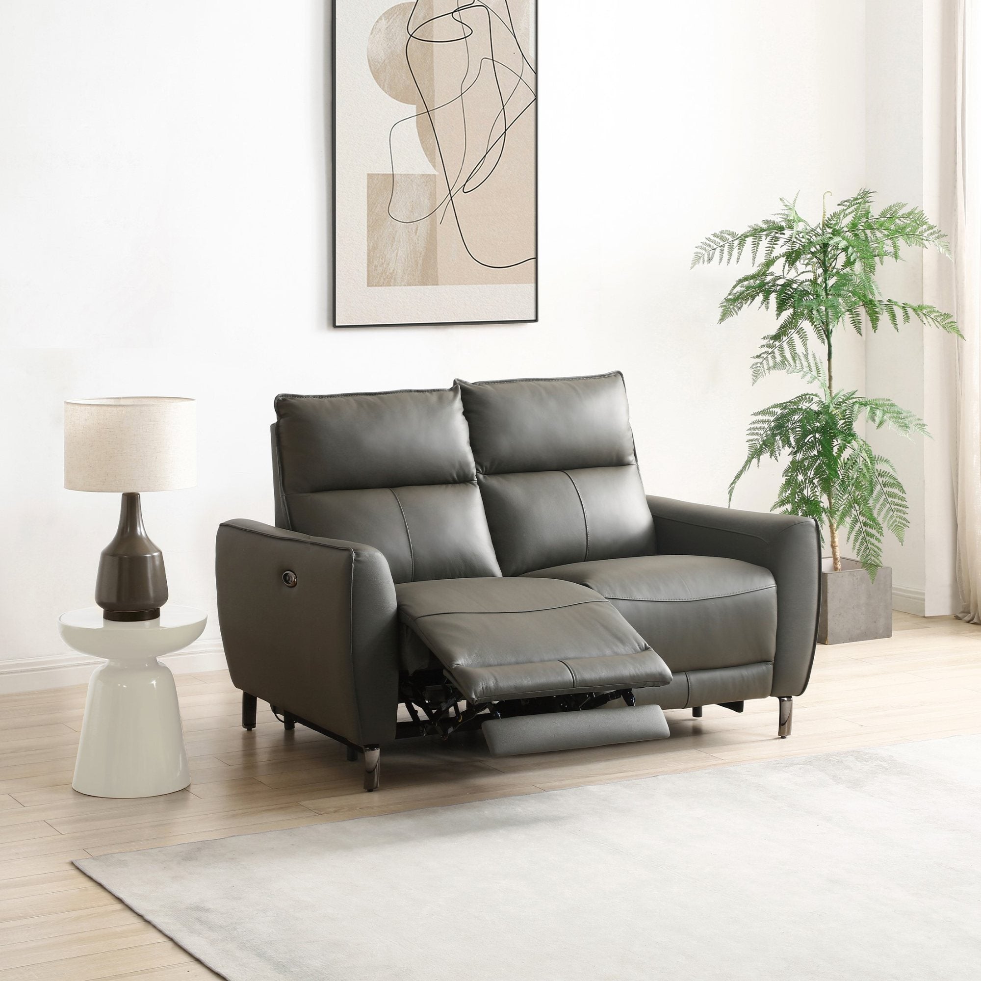 Brooklyn 2 Seater Grey Leather Electric Recliner Sofa