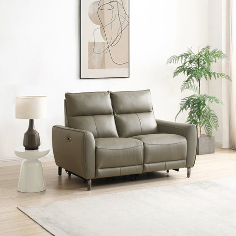 Brooklyn 2 Seater Grey Leather Electric Recliner Sofa