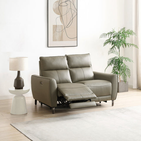 Brooklyn 2 Seater Grey Leather Electric Recliner Sofa