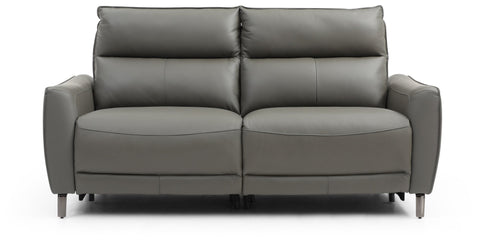 Front View of Brooklyn 3 Seater Grey Leather Electric Recliner Sofa