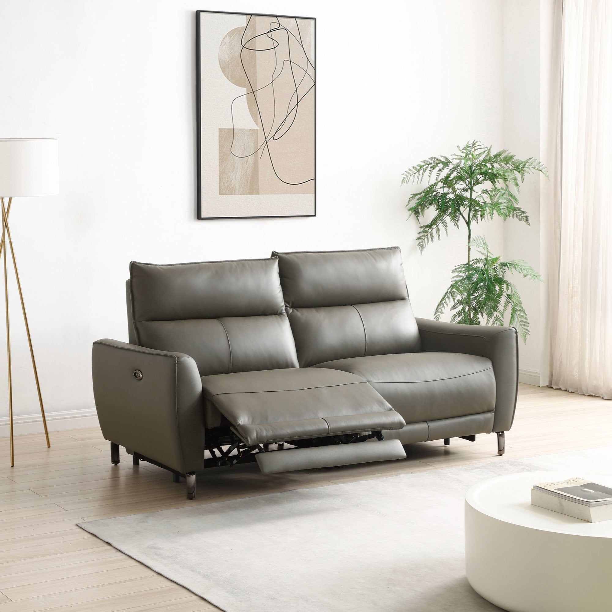 Brooklyn 3 Seater Grey Leather Electric Recliner Sofa