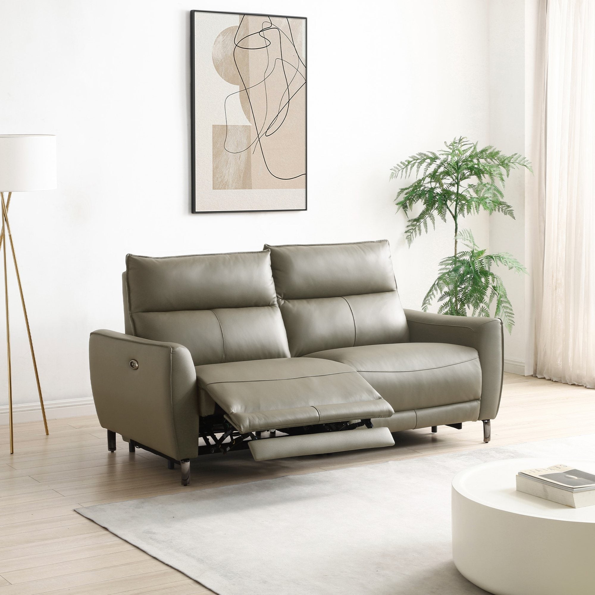 Brooklyn 3 Seater Grey Leather Electric Recliner Sofa