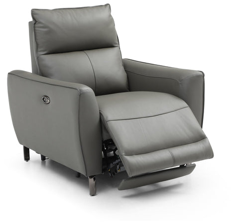 Brooklyn Grey Leather Electric Recliner Chair