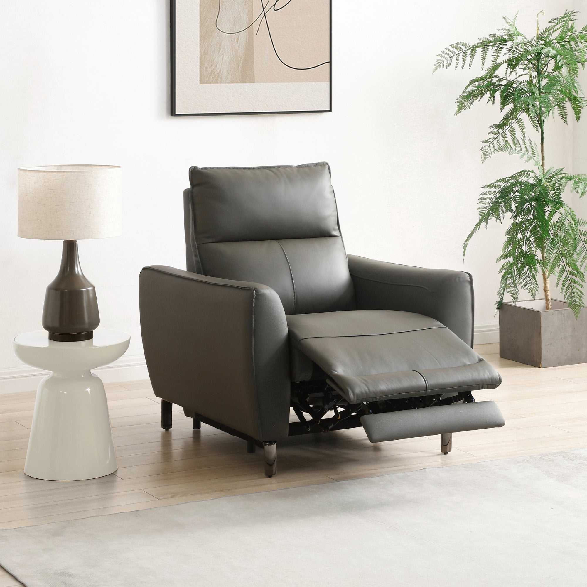 Brooklyn Grey Leather Electric Recliner Chair