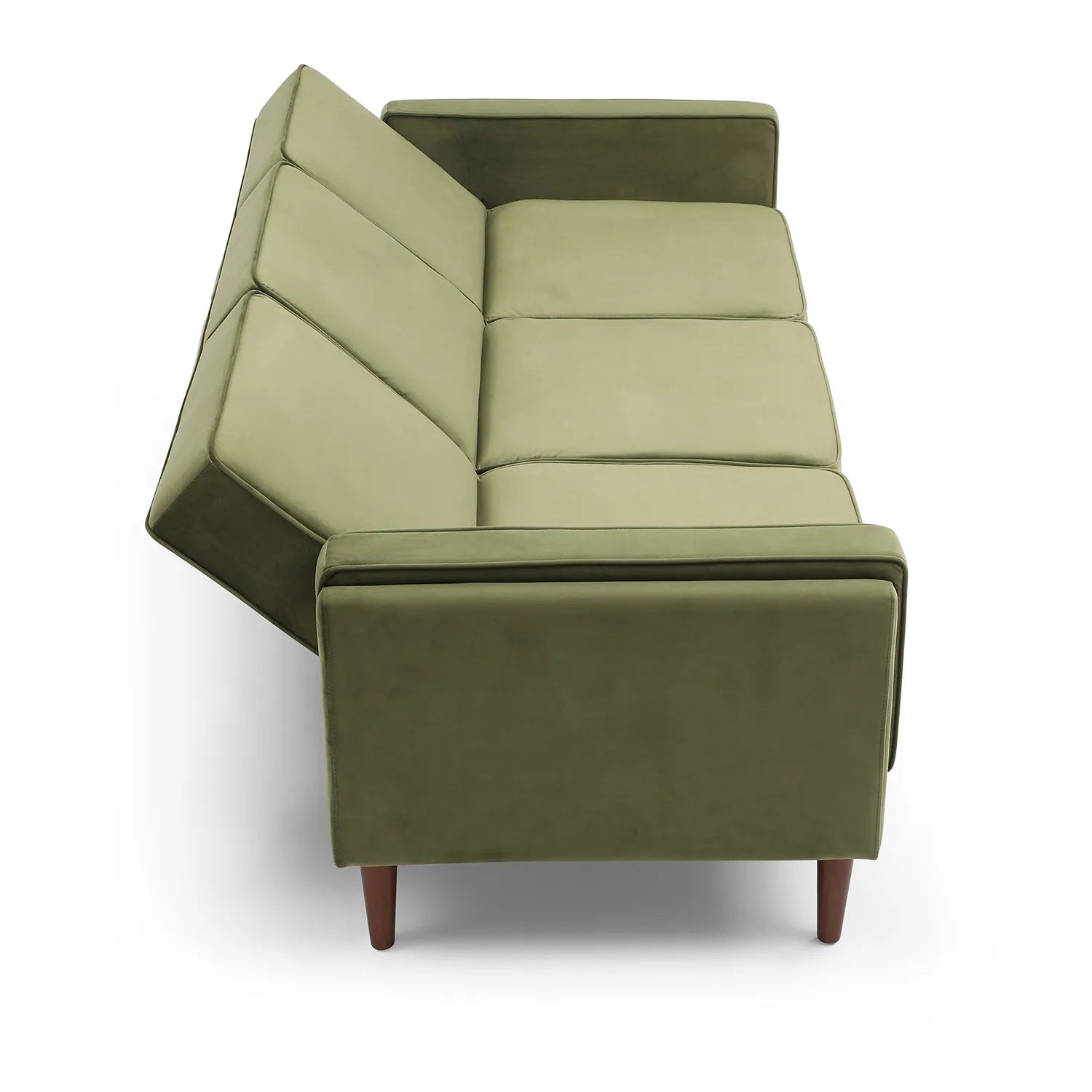 Polo Athena Olive Fabric Sofa Bed, also available in Navy - Side View of Sofa Back Declining  