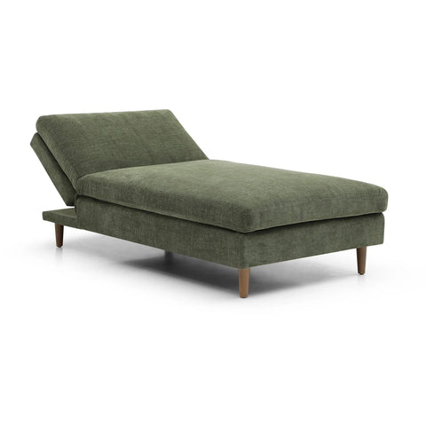 Scott Olive Chenille Fabric Chaise Sofa Bed also available in Navy - Back rest tilted 