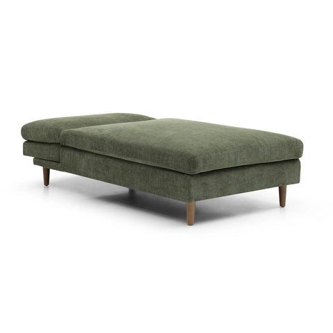 Scott Olive Chenille Fabric Chaise Sofa Bed also available in Navy - Back rest laid flat into bed position