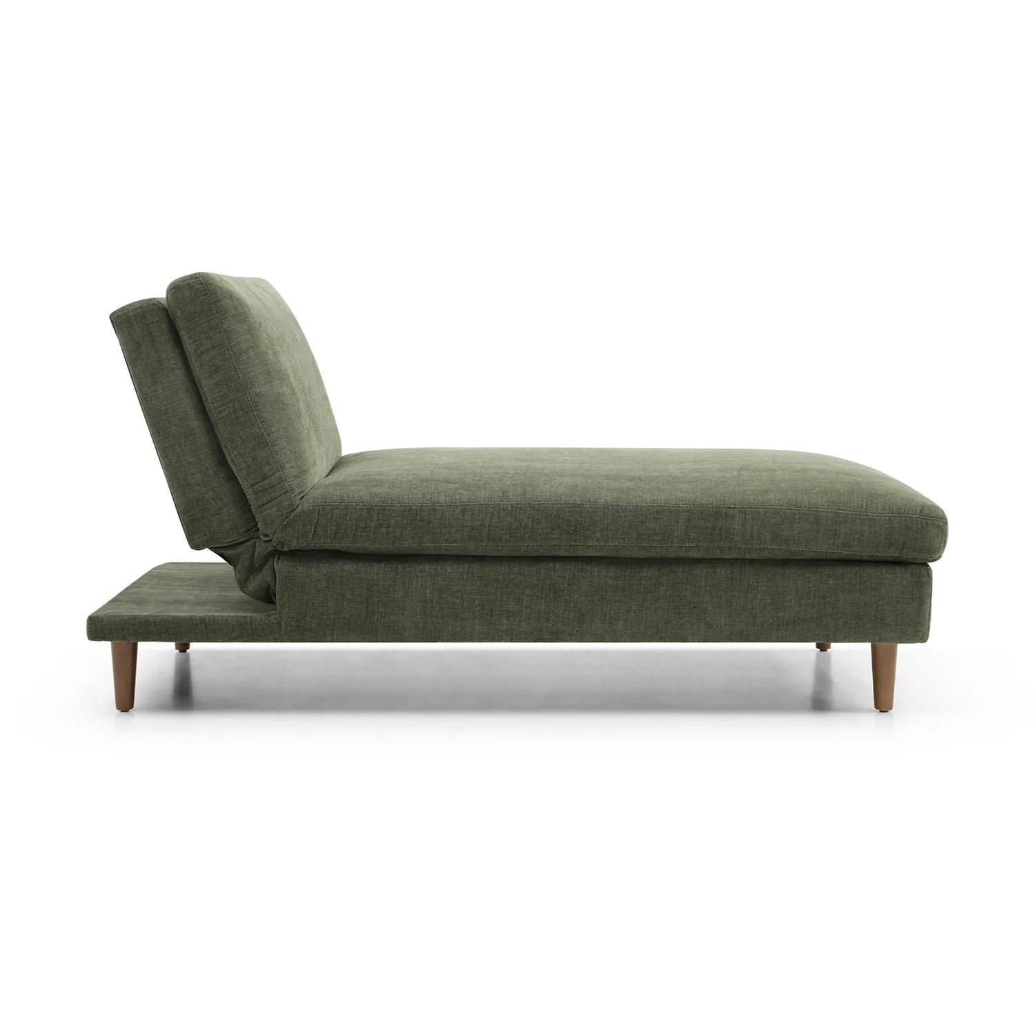 Scott Olive Chenille Fabric Chaise Sofa Bed also available in Navy - Side View of Sofabed 