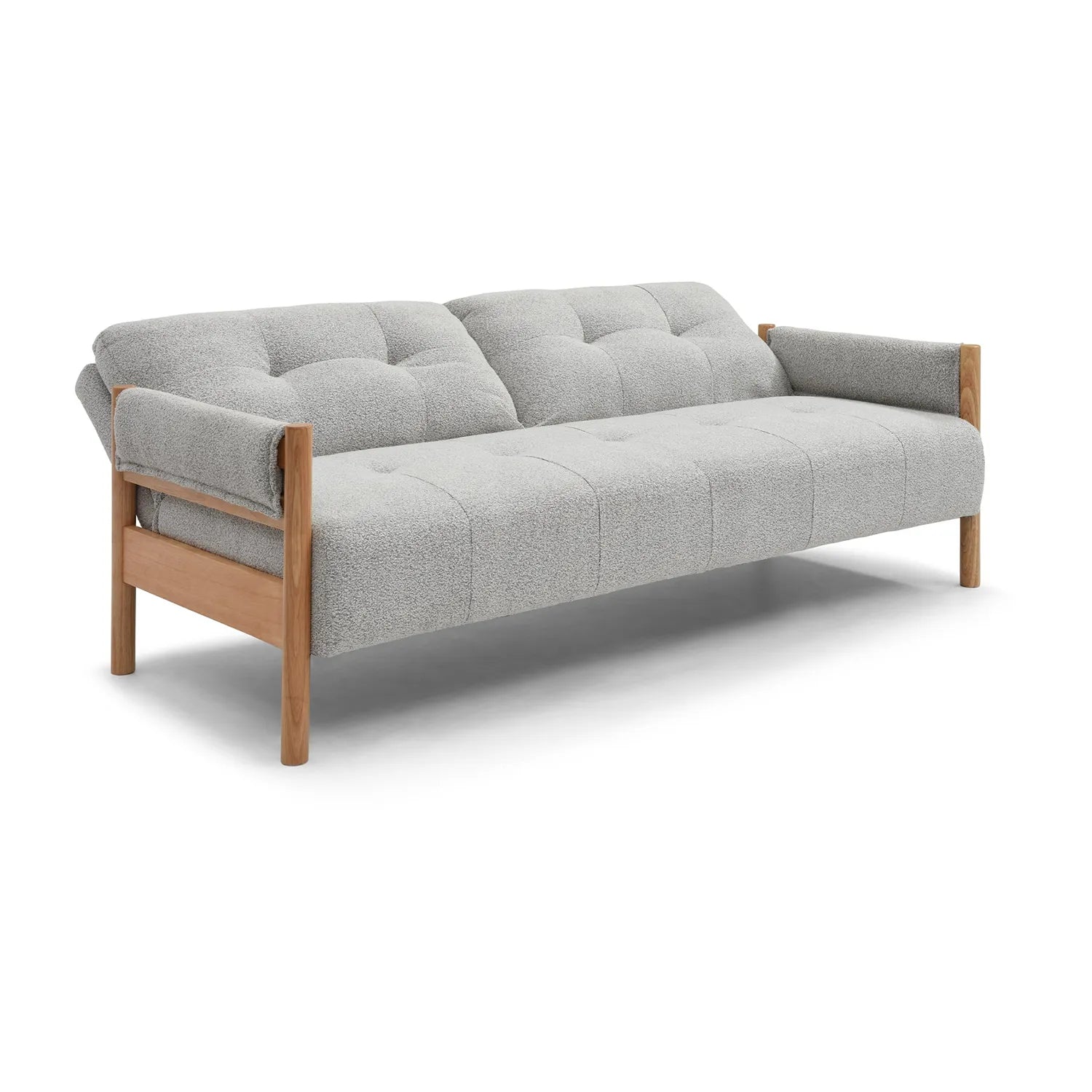 Kim Grey Fabric Sofa Bed with Wooden Arms