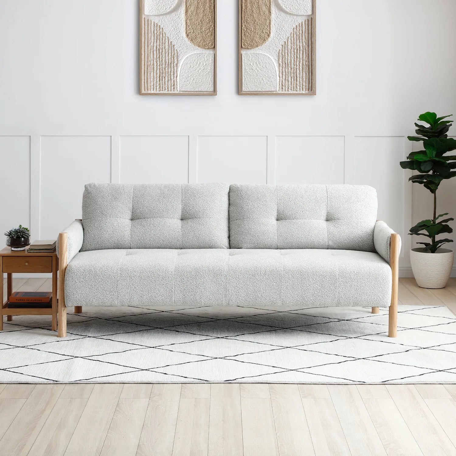 Kim Grey Fabric Sofa Bed with Wooden Arms