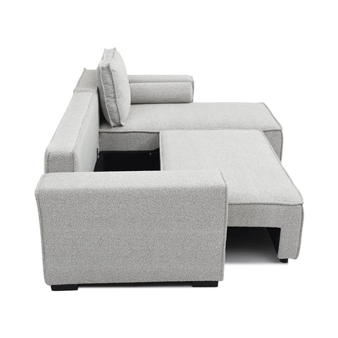 Halifax Natural Boucle Fabric Modern Corner Sofa Bed